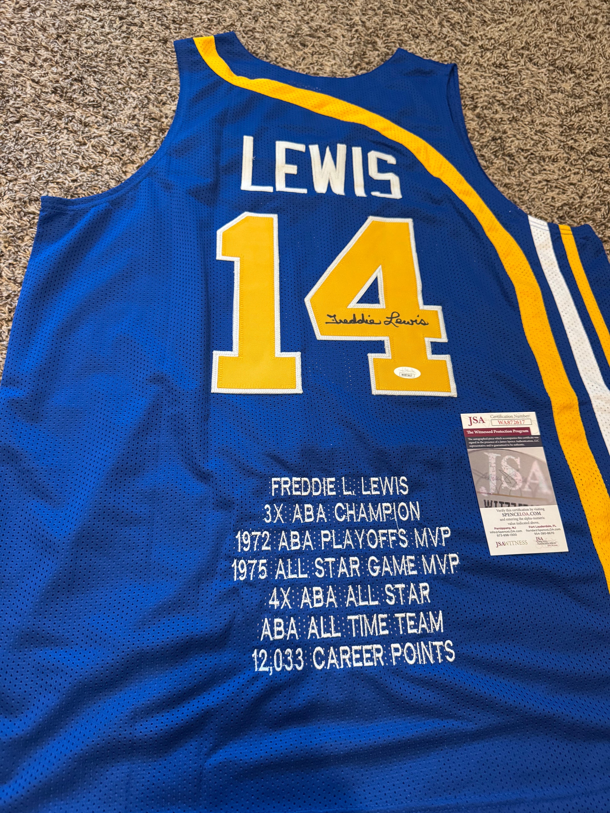 Freddie Lewis - Indiana Pacers autographed Jersey - JSA/ COA
